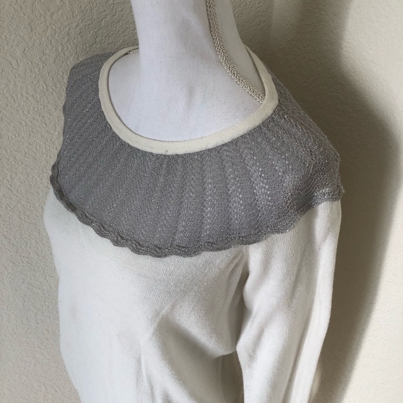 Portrait of a Flower White Sweater w/ Silver Lace - Picture 3 of 9